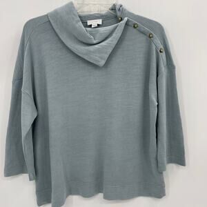 PURE JILL Womens Split Neck Knit Top Size SP Terry Lined 3/4 Sleeve Boxy Casual